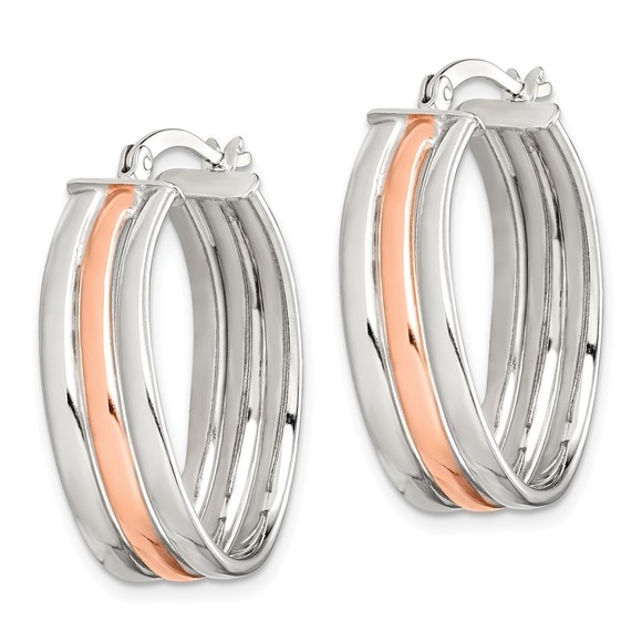 Sterling Silver Rose-tone Polished Wavy Hoop Earrings - Picture 4 of 4